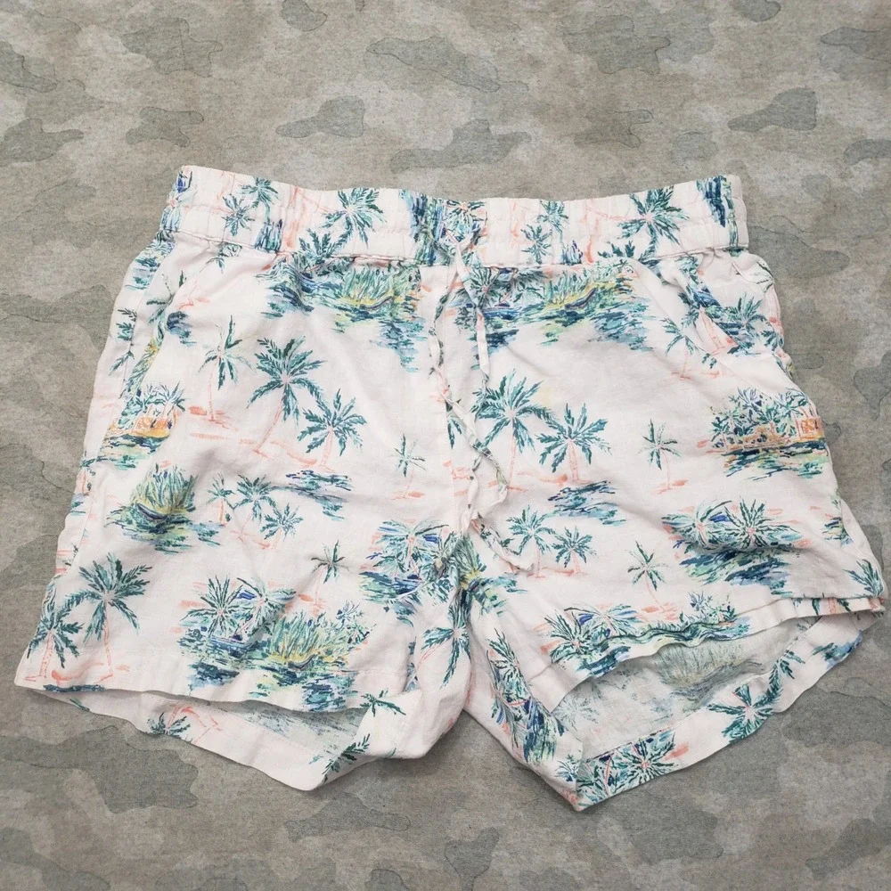 Tommy Bahama Shorts Womens Medium White Tropical Palm Tree Linen Drawstring